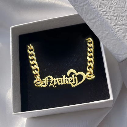 Old English Font Personalized Name Necklace With Heart