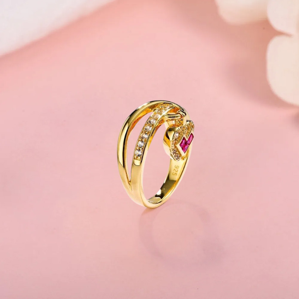 Heart Charms Ring With Birthstone Pendant
