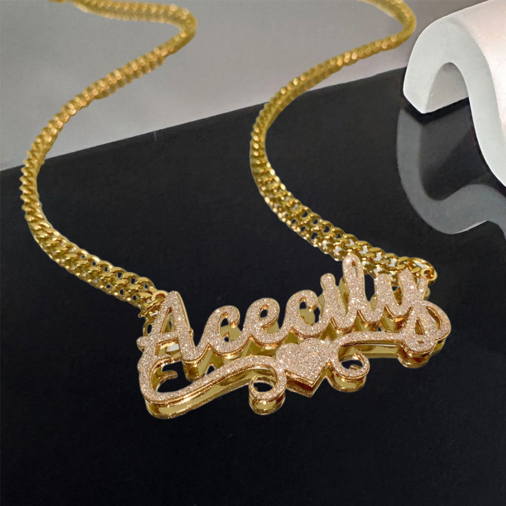 Dazzling Stainless Steel Name Necklace with Romantic Heart