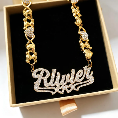 Xoxo Heart Chain Custom Shiny Double Heart Name Necklace
