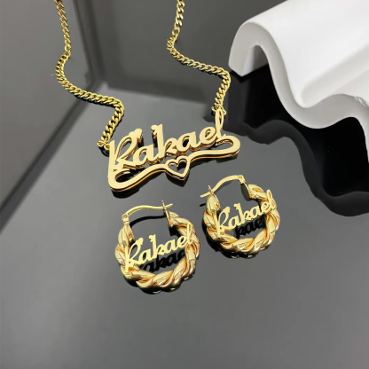 Personalized Double Plated Name Necklace Custom Mini Name Earrings Baby Jewelry Set
