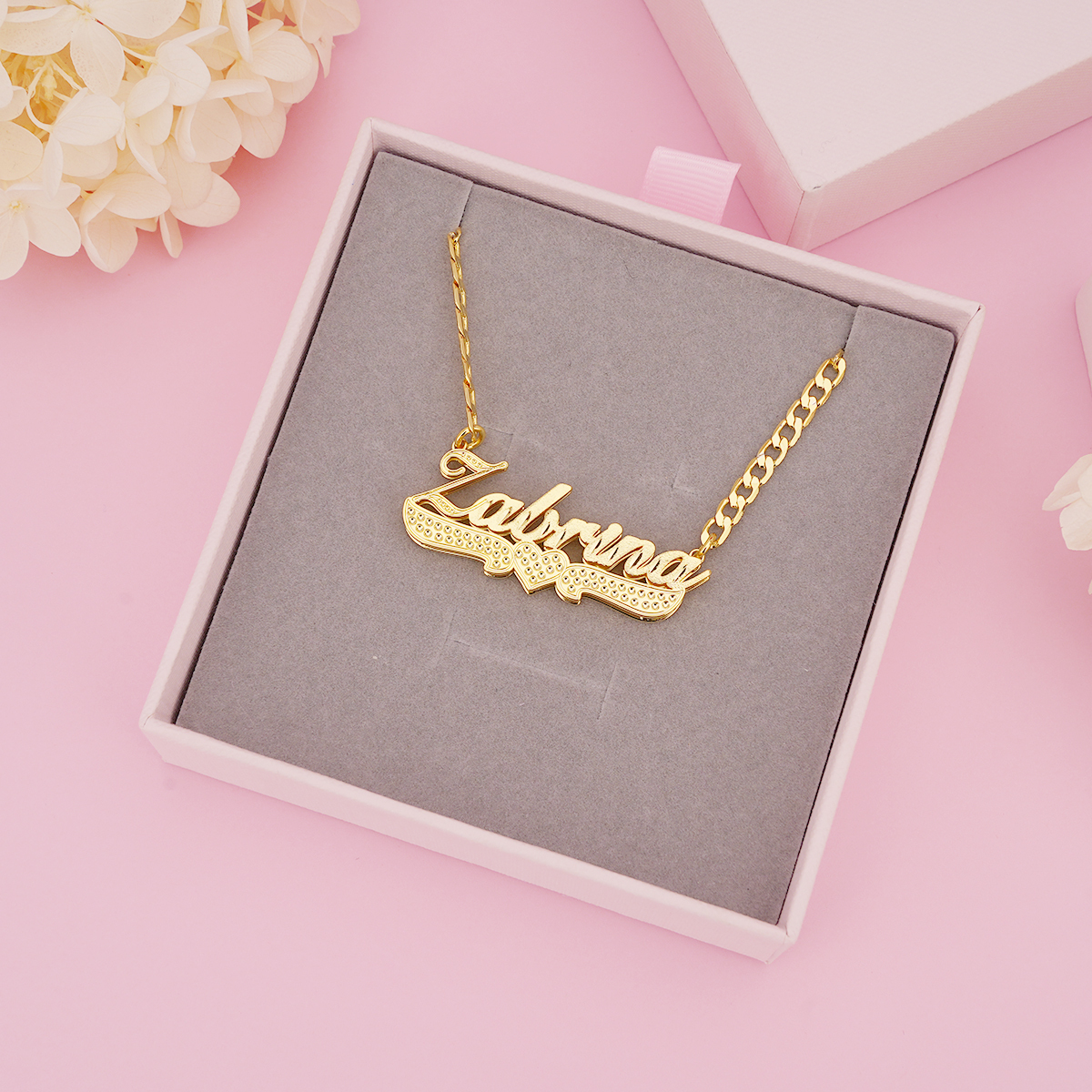 Double Layer Zircon Heart Marine Chain Personalized Name Necklace