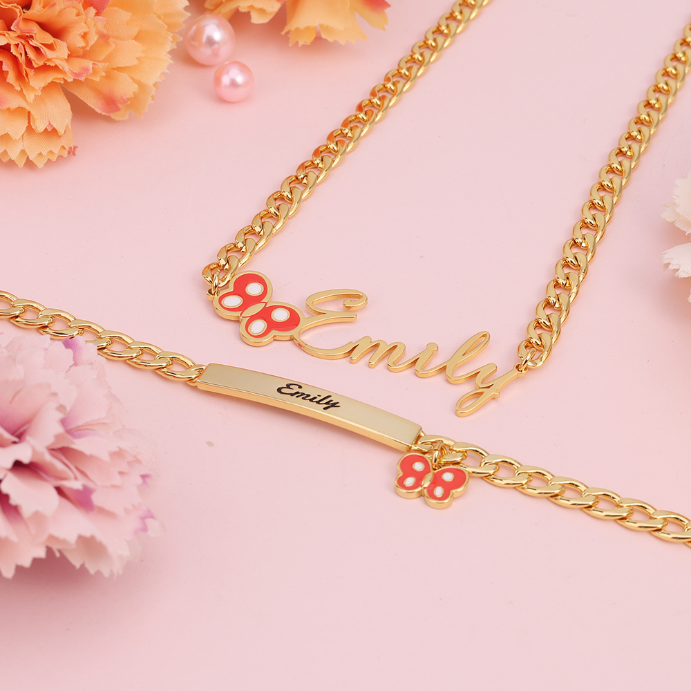 Butterfly Pendant Custom Name Necklace And Name Bracelet With ID Birthsday