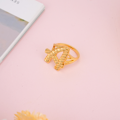 Nugget Ring Personalized Cursive Initial Letter Diamond Cut Ring