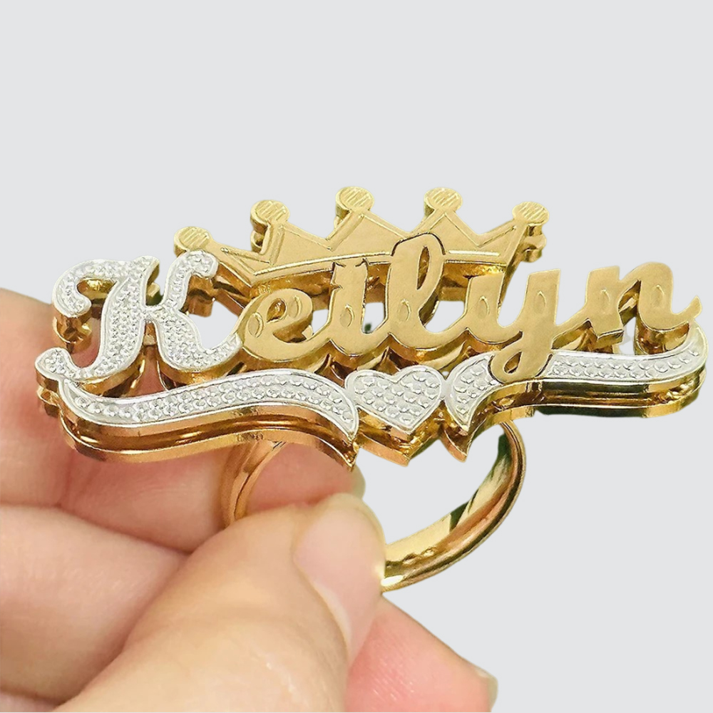 Crown Two Tone Ring Double Plated Gold Plated Name Ring