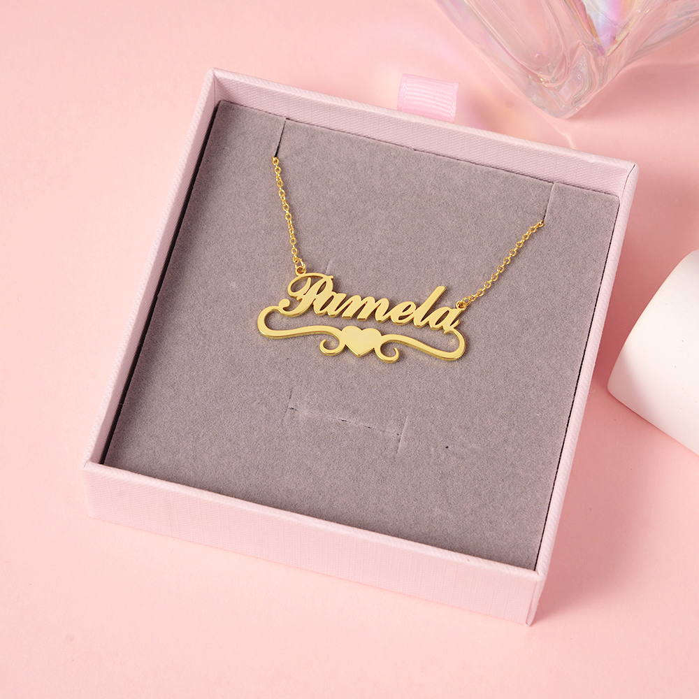Heart Name Necklace Personalized Custom Gold Plated Mother Gift