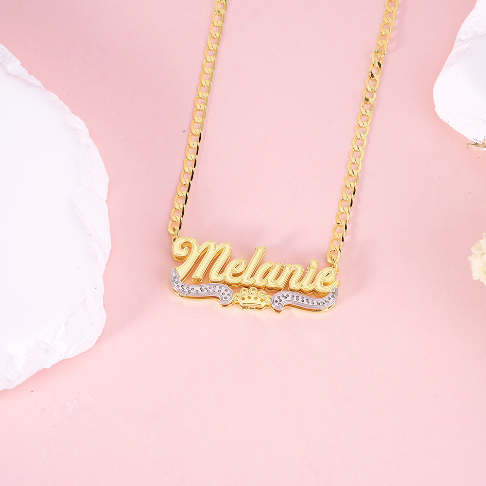 Double Plated Crown Name Necklace Personalized Gold Plated Necklace