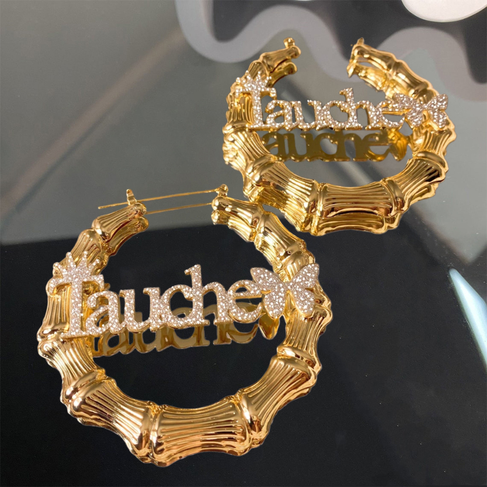 Chic Butterfly Crown Necklace Matched with Bamboo Hoop Earrings Stainless Steel