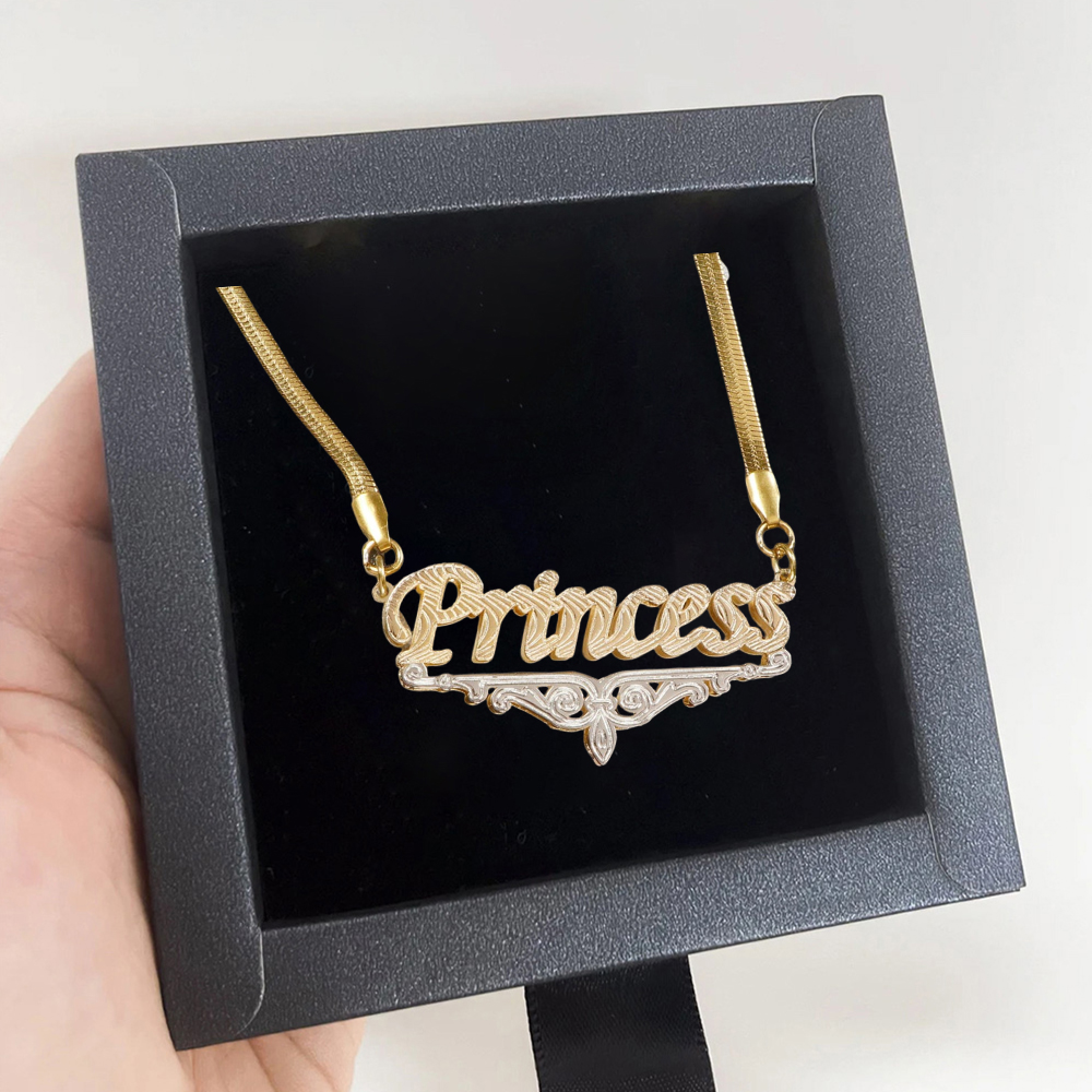 Double Plated Custom Nameplate Necklace with Snake Chain