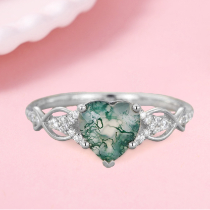 Heart Shaped Moissanite Cluster Engagement Ring Engraved Ring