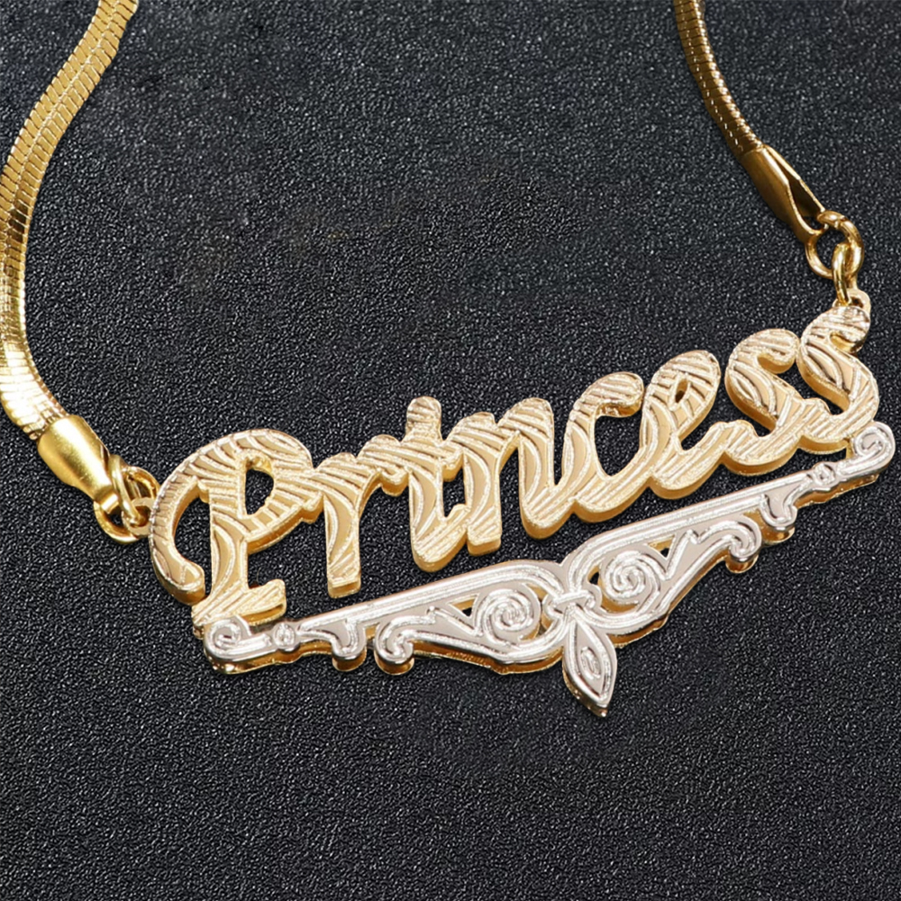 Double Plated Custom Nameplate Necklace with Snake Chain