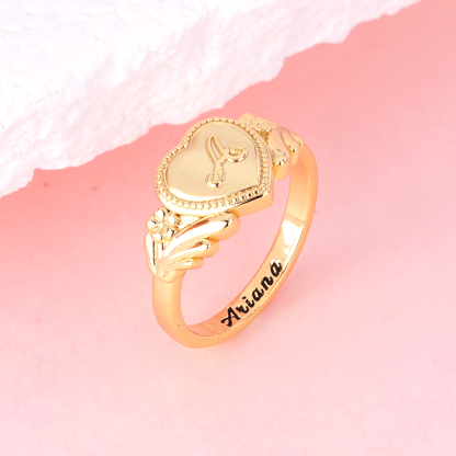 Gold Plated Cursive Initial Ring With Heart