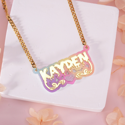 Acrylic Pink Heart Nameplate Pendant Personalized Name Necklace