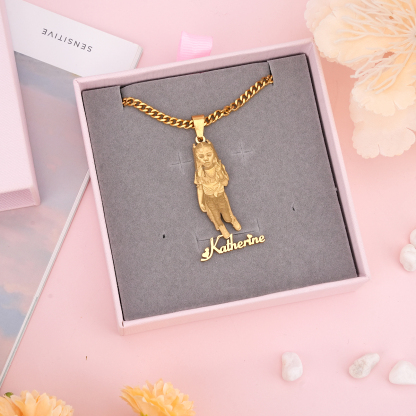 Photo With Heart Love Font Nameplate Pendant Personalized Necklace