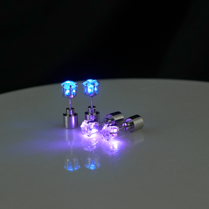 LED Blinking Clear Round CZ Stud Earrings Luminous Earrings 
