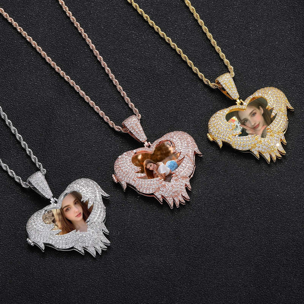 Iced Heart Locket Picture Pendant Personalized Photo Necklace