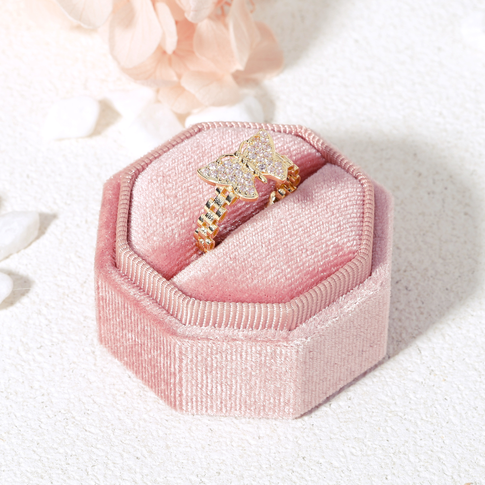 RX Style Watch Band Pink Butterfly Ring Engraved Ring Custom Rings