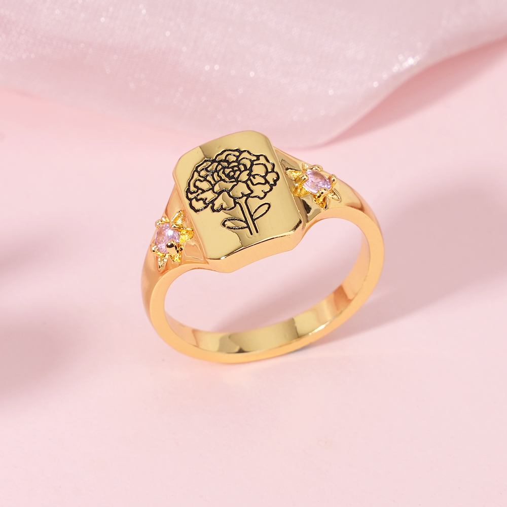 Personalized Engraved Family Birth Flower Bouquet Ring with 2 Birthstones