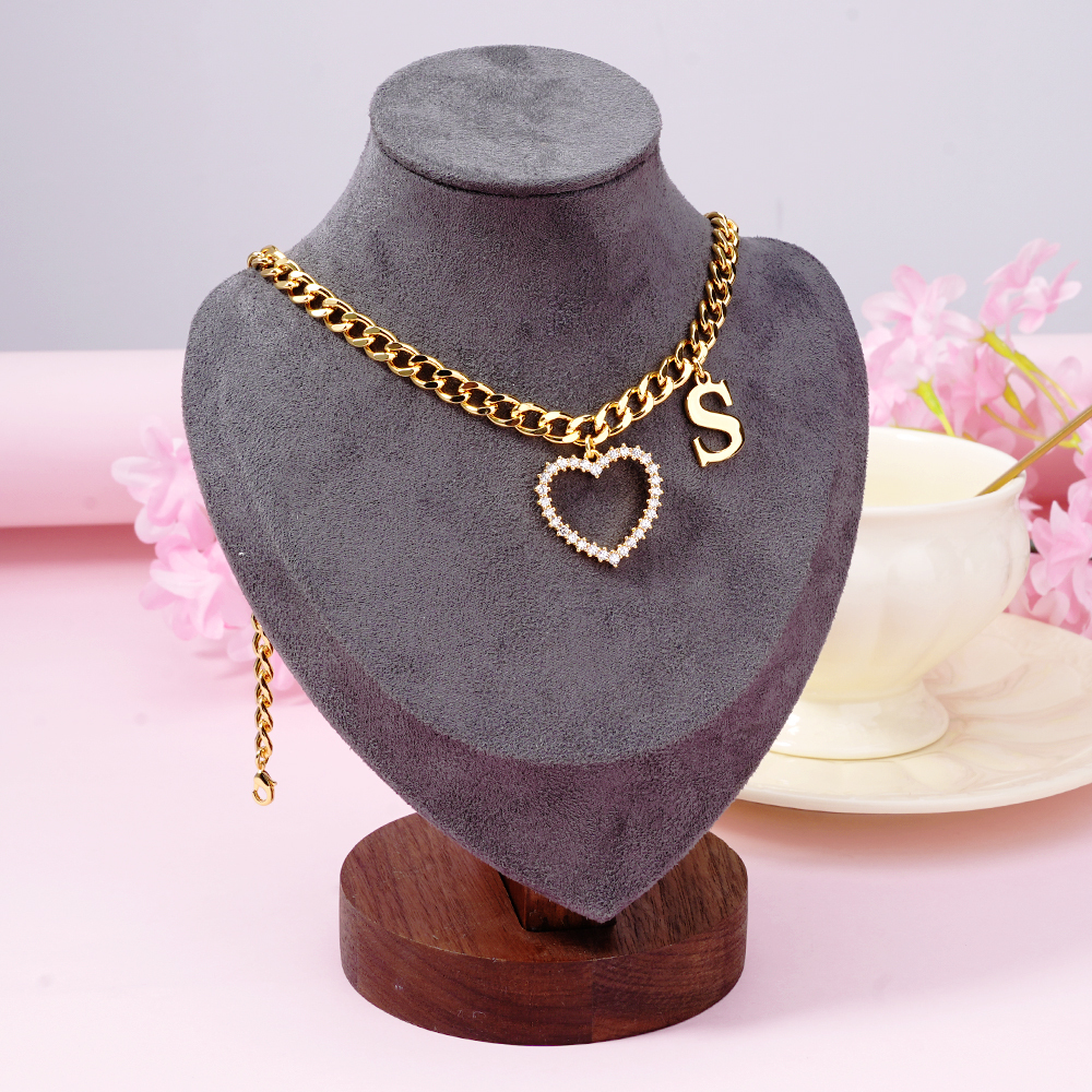 Cuban Chain Heart Pendant Custom Initial Necklace