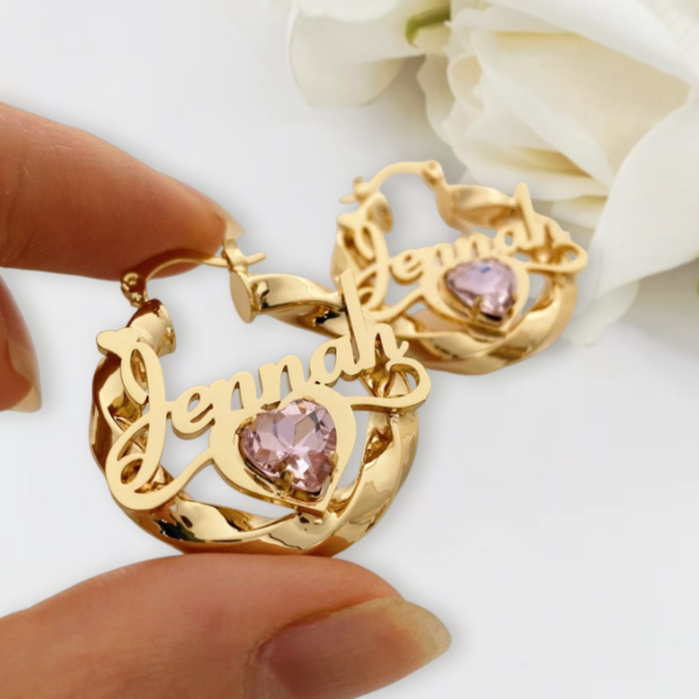 Personalized Heart Double Plated Name Necklace And Mini Name Earrings Kids Women Jewelry Gift