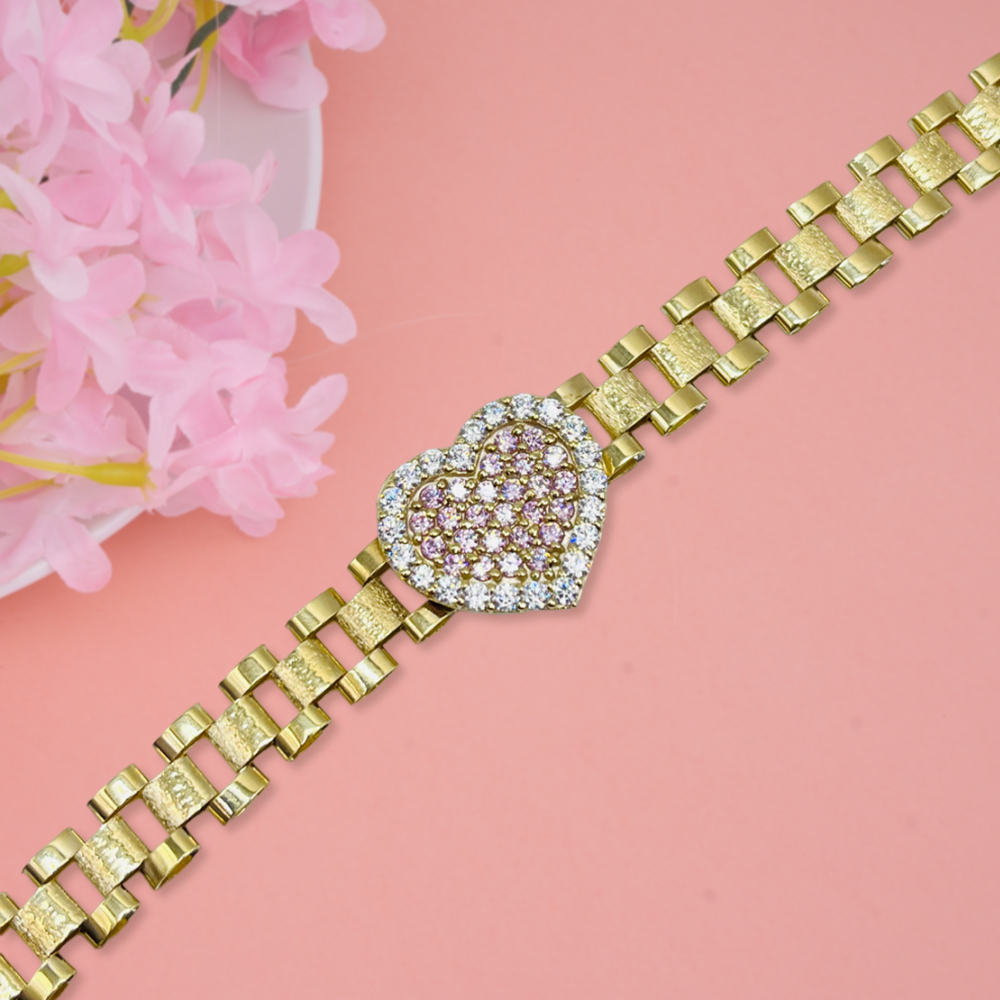 RX Bracelet With Pink Or White Heart Charm President Link Chain Bracelet 