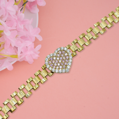 RX Bracelet With Pink Or White Heart Charm President Link Chain Bracelet 