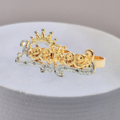 Two Tone Crown Ring Personalized Name Ring Two Finger Ring