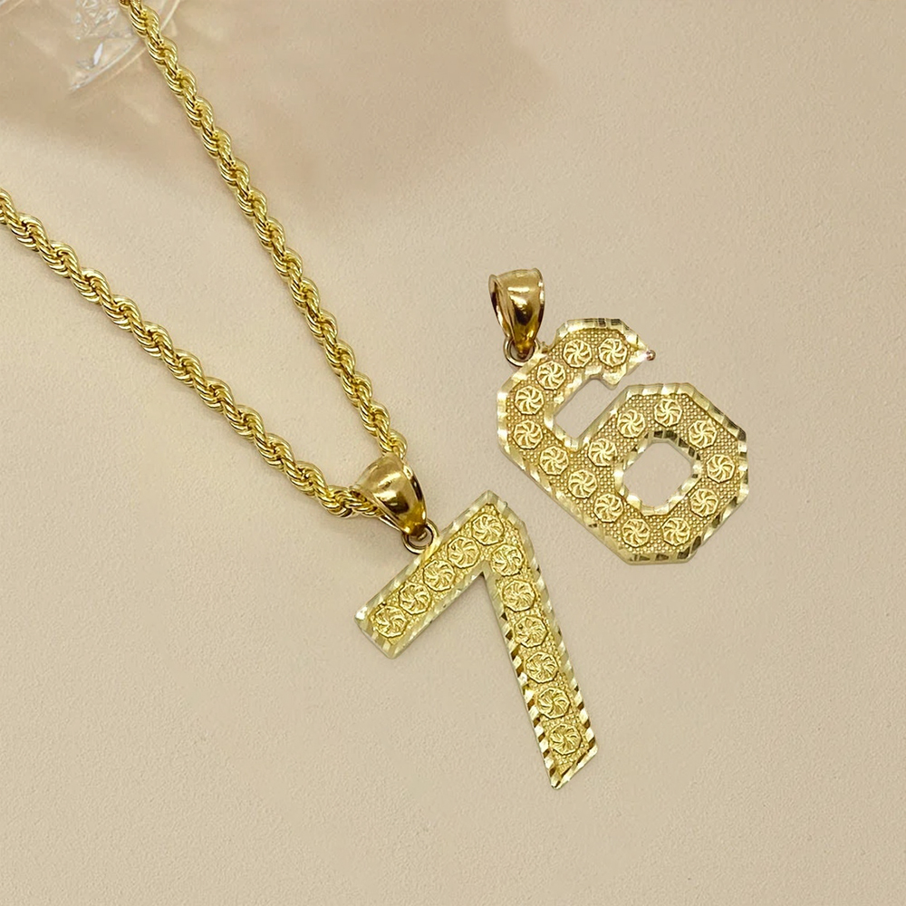 Custom Diamond Cut Number Pendant Necklace