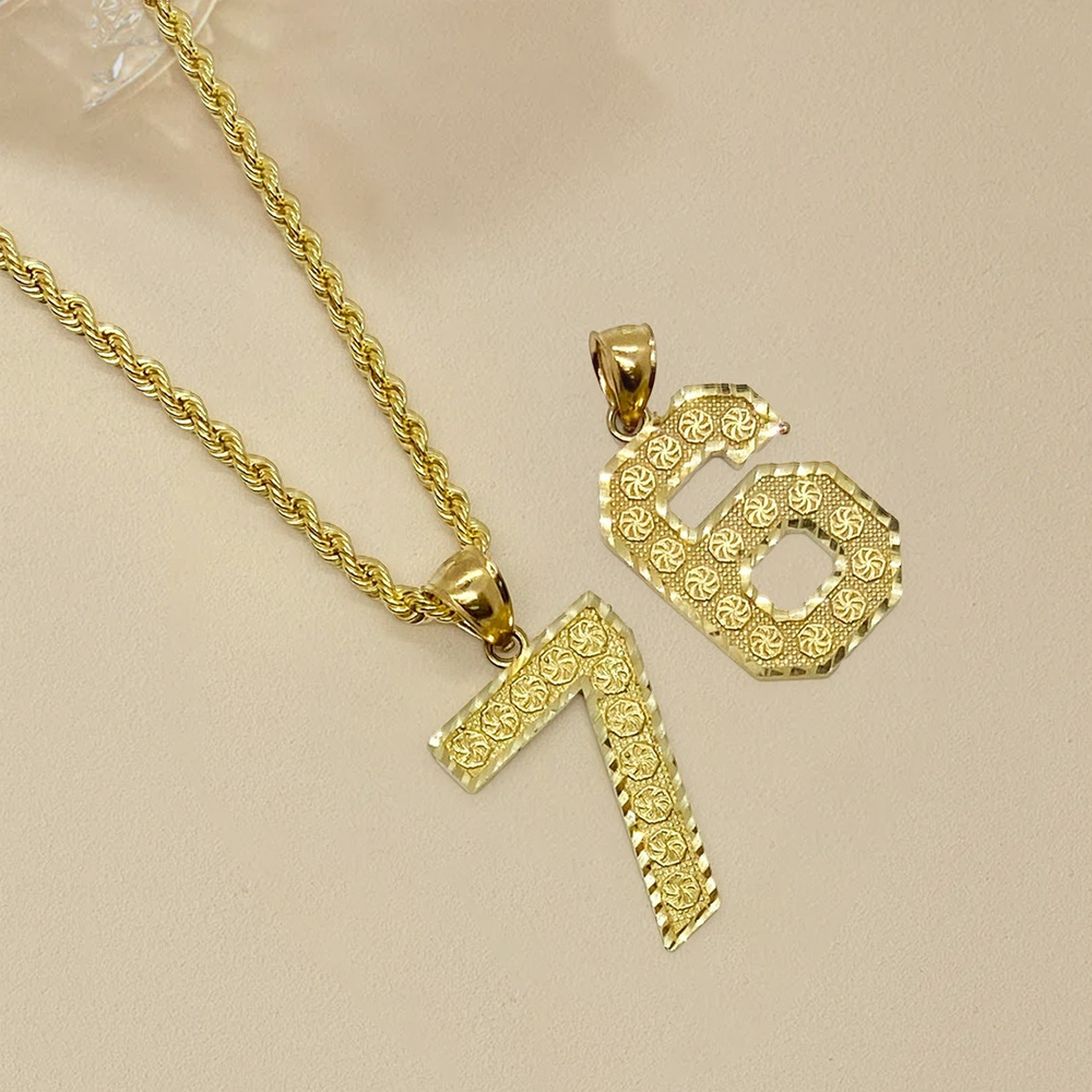 Custom Diamond Cut Number Pendant Necklace