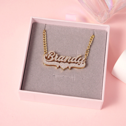 Shiny Heart Shape Stainless Steel Customized Double Layer Name Necklace 