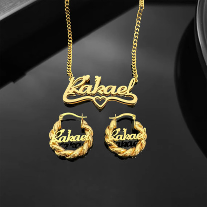 Personalized Double Plated Name Necklace Custom Mini Name Earrings Baby Jewelry Set
