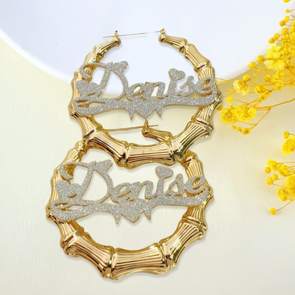 Bling Earrings Custom Bamboo Hoop Name Earrings
