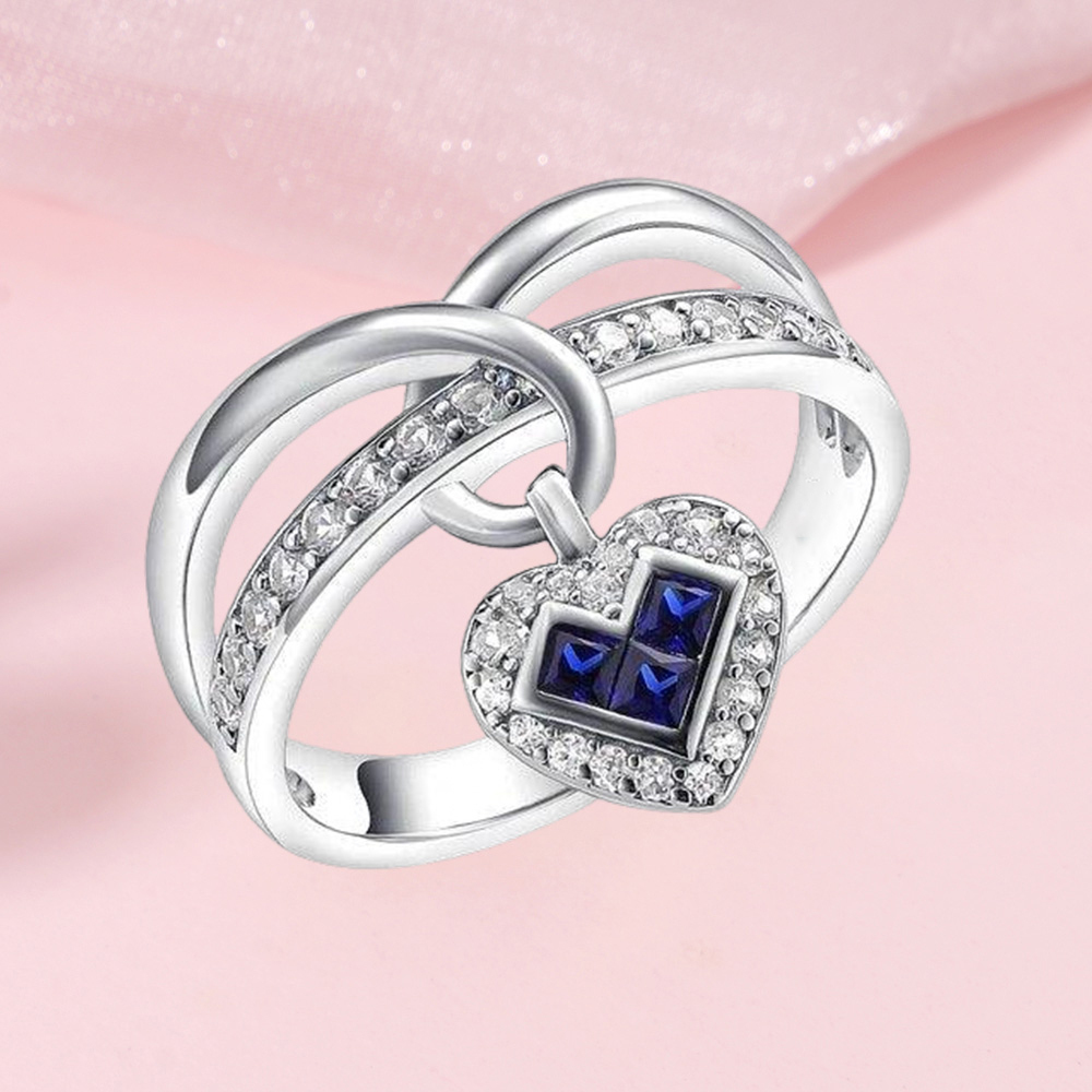 Heart Charms Ring With Birthstone Pendant