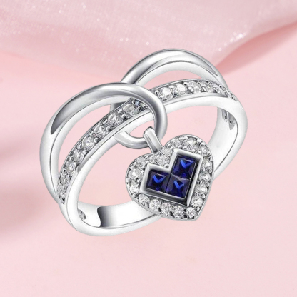 Heart Charms Ring With Birthstone Pendant