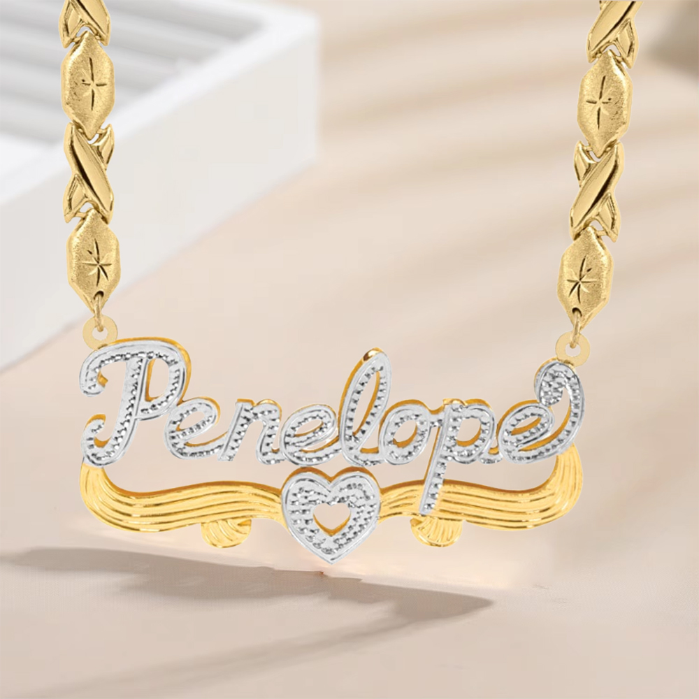 Personalized Double Plate Name Necklace with XOXO Chain