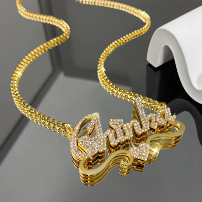 Personalized Double Plated Name Necklace with Sparkling Zircon 