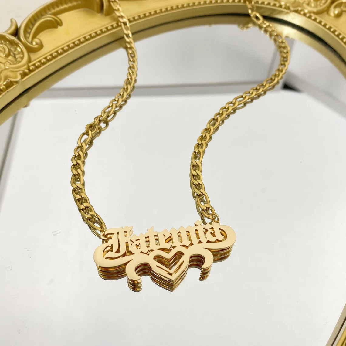 Custom Old English Heart Name Necklace Earrings Jewelry Set