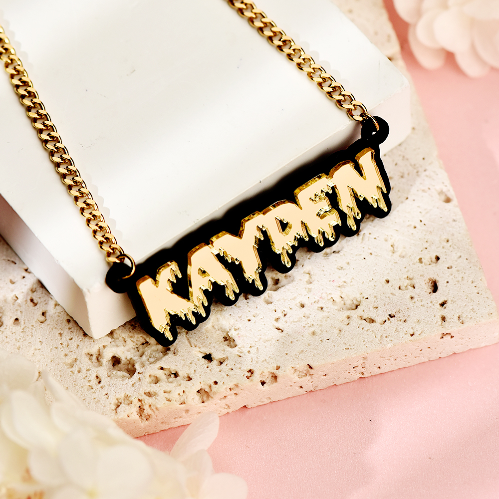 Acrylic Black Outline Drip Letters Pendant Personalized Custom Name Necklace