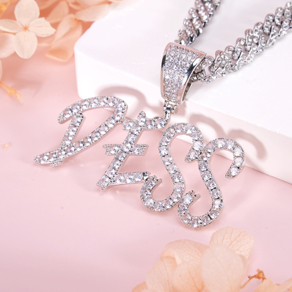 Cuban Chain Iced Out Custom Double Row Zircon 2 to 6 Letters Pendant Initial Necklace