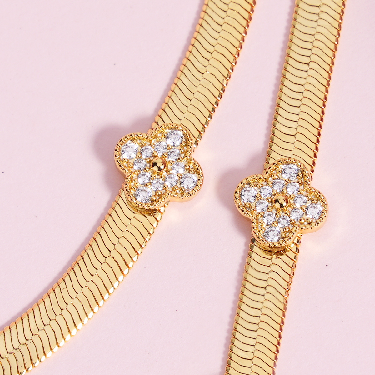 Personalized Snake Chain Four-leaf Clover Set Name Necklace And Name Bracelet 