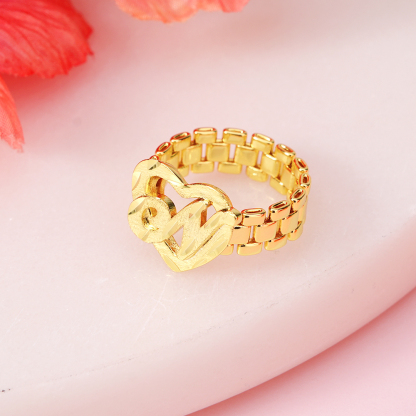 Rolex Style Gold Plated Heart With Letter Personalized Initial Ring