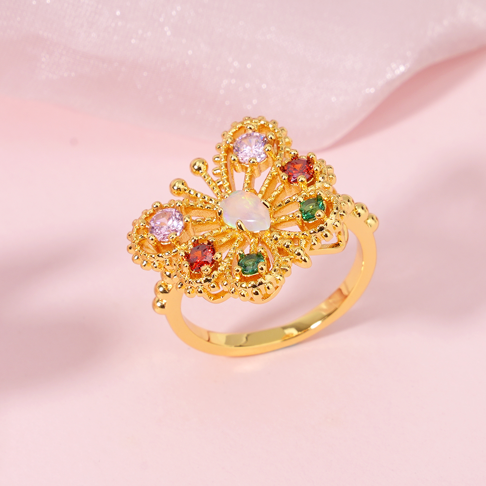 Personalized Colorful Birthstones Butterfly Ring Gold Multi Stone Mothers Ring