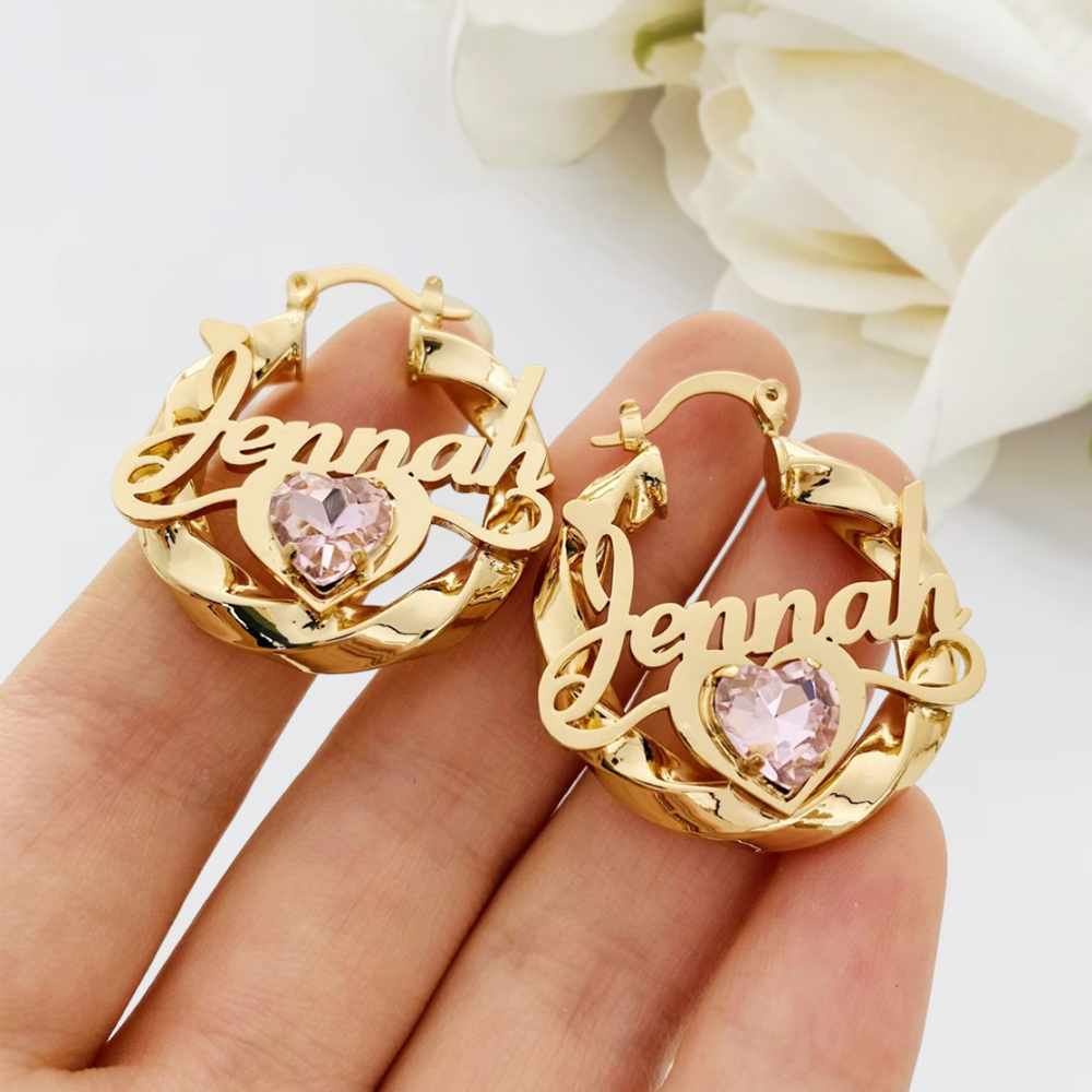 Personalized Heart Double Plated Name Necklace And Mini Name Earrings Kids Women Jewelry Gift