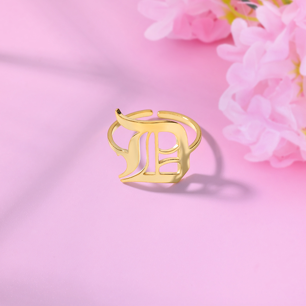 Initial A-Z Initial Letter Rings Personalized Old English Initial Ring