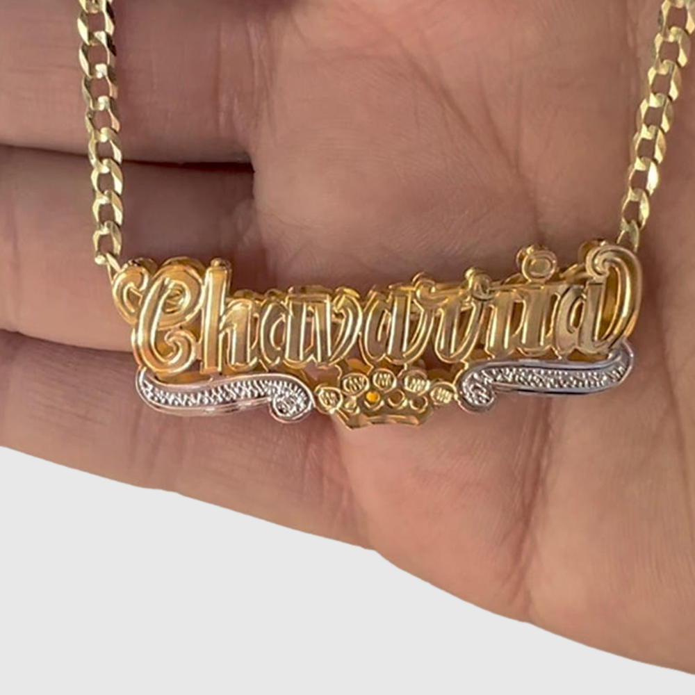 Double Plated Crown Name Necklace Personalized Gold Plated Necklace