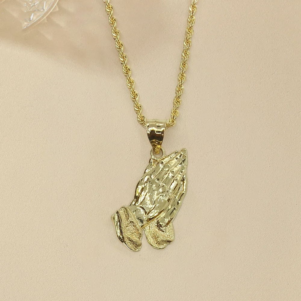 Jesus Praying Hands Pendant Charm Necklace