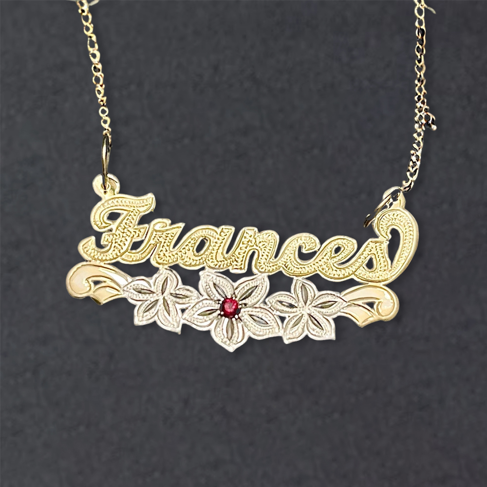 Personalized Name Necklace With Flower Design And Birthstone