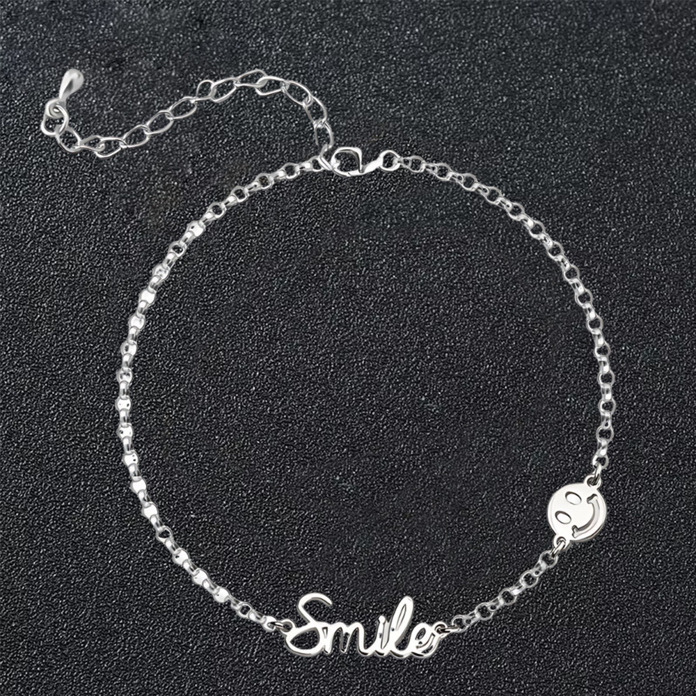 Smiley Face Emoji Pendant Custom Name Anklet