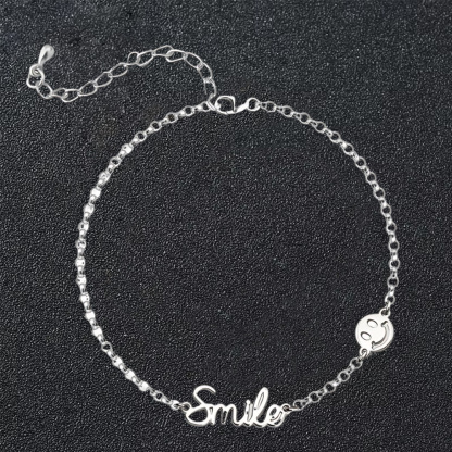 Smiley Face Emoji Pendant Custom Name Anklet