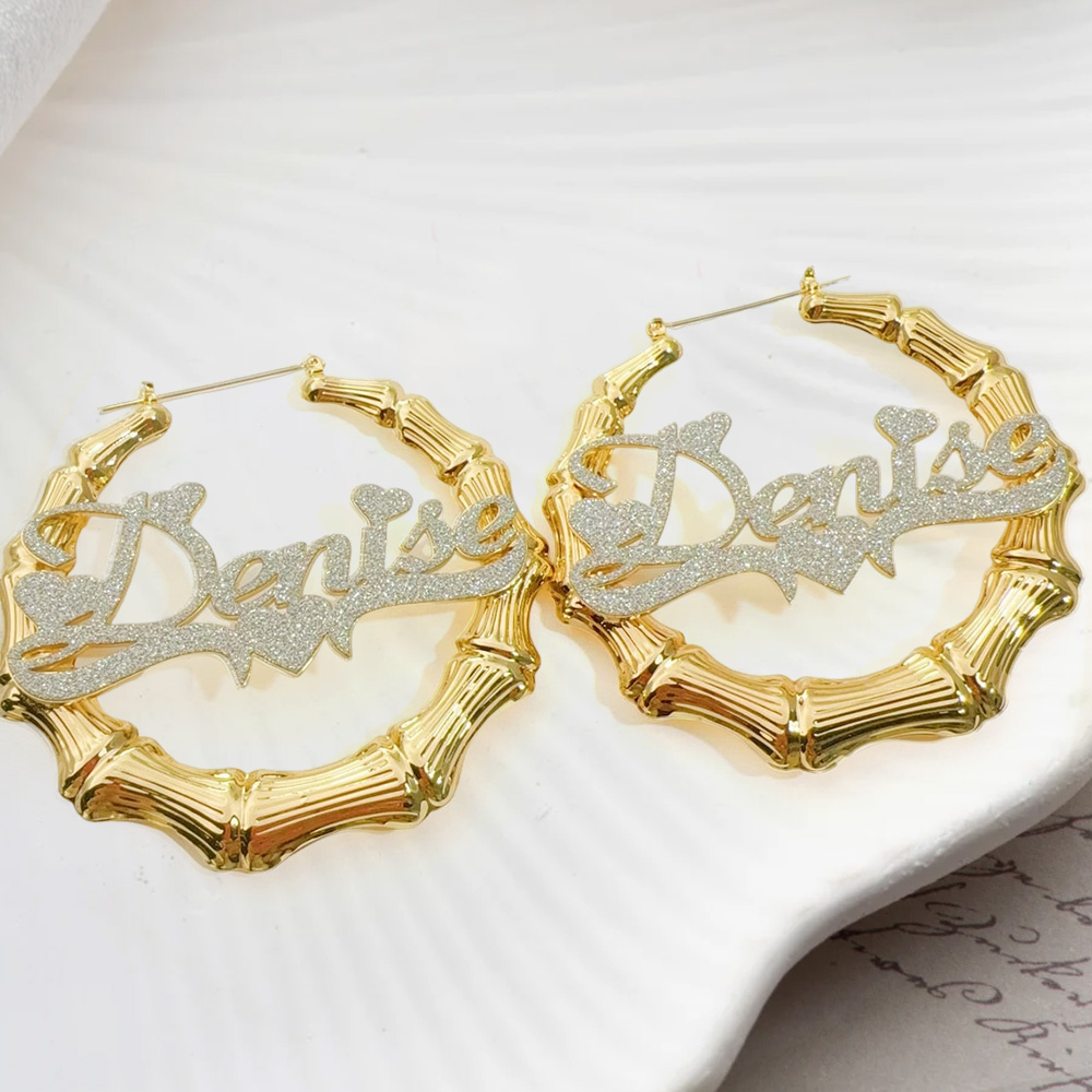 Bling Earrings Custom Bamboo Hoop Name Earrings
